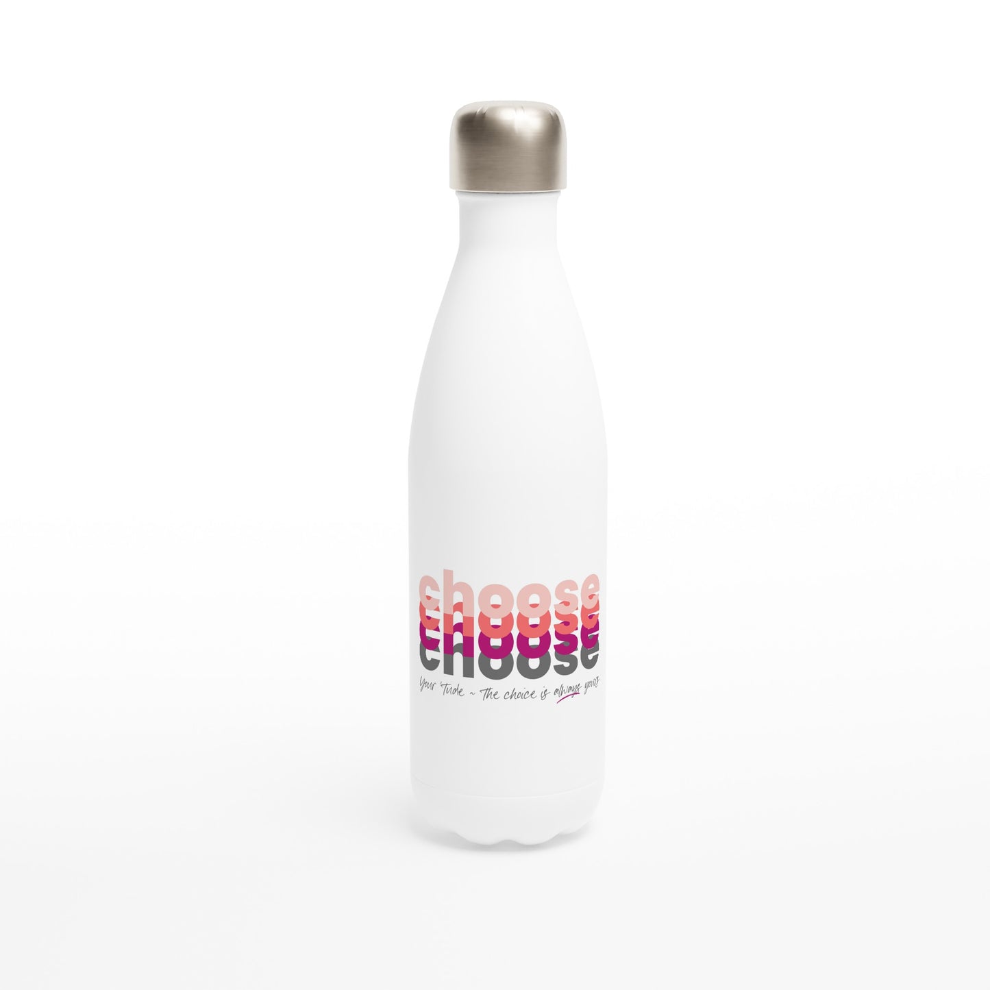 Choose Pink White 17oz Stainless Steel Water Bottle